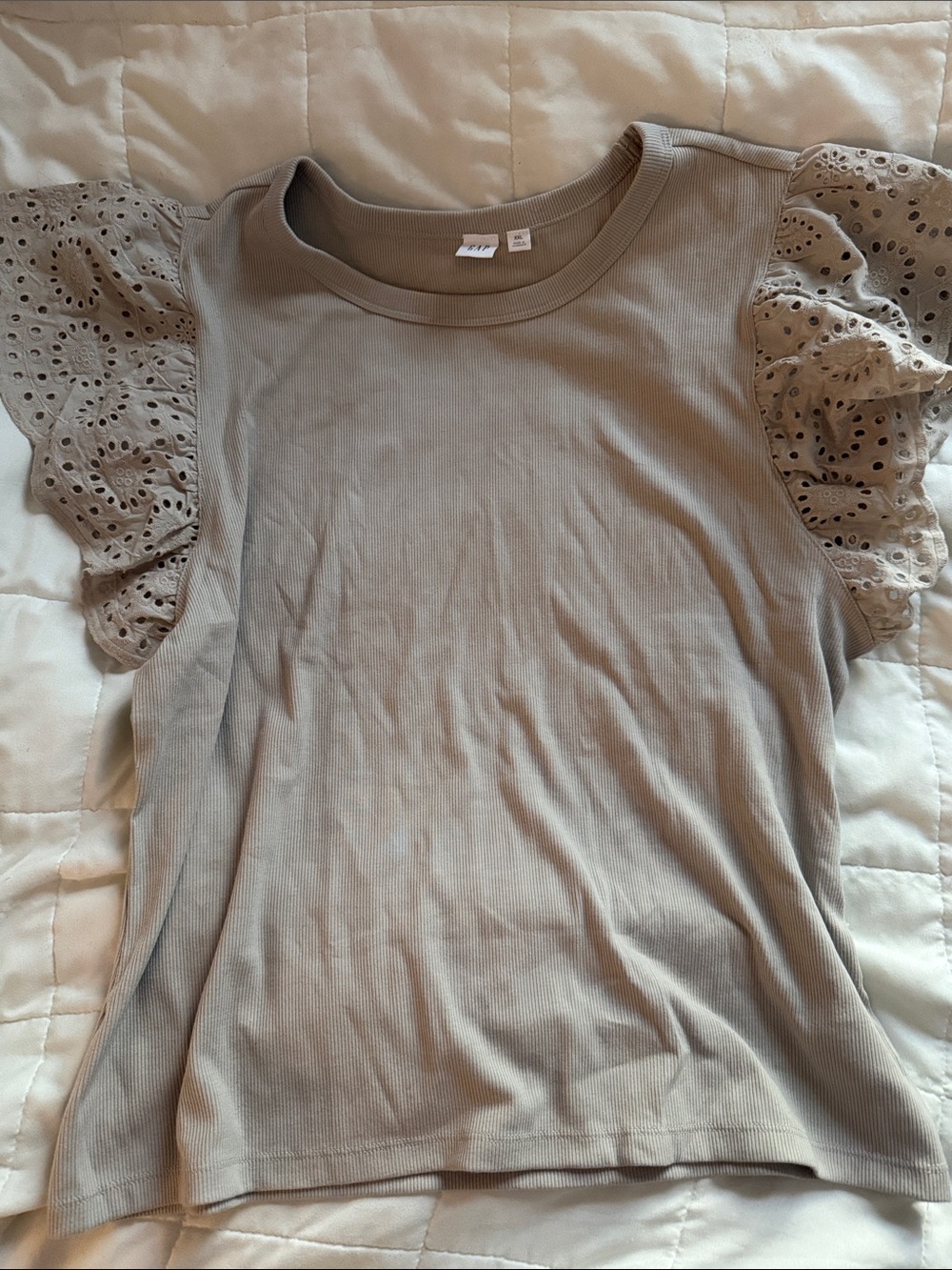 Womens Eyelet Ruffle Sleeve Tee